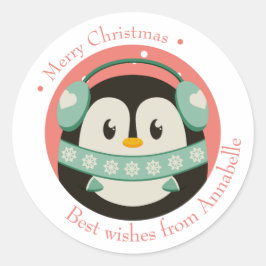 Frohe Weihnachten Geschenkaufkleber mit Pinguin ラウンドシール