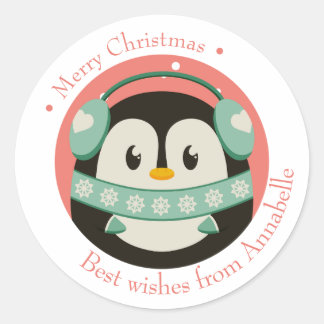 Frohe Weihnachten Geschenkaufkleber mit Pinguin ラウンドシール