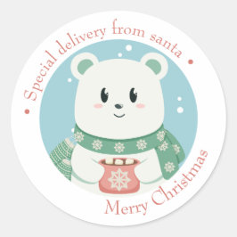 Frohe Weihnachten Geschenkaufkleber - süßer Eisbär ラウンドシール