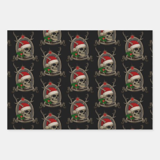 Frohe Weihnachten Totenschädel Stern Banner Mütze ラッピングペーパーシート (正面)