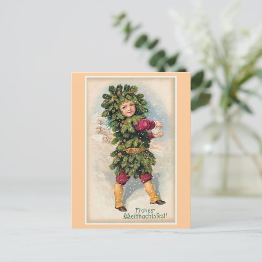 "Frohes Weihnachtsfest"のヴィンテージのクリスマス シーズンポストカード (スタンド正面)