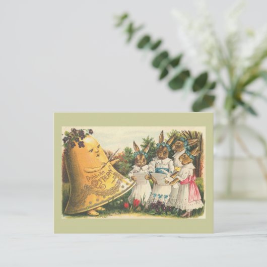 Fröhliche Osternのヴィンテージのイースターのウサギ シーズンポストカード (スタンド正面)