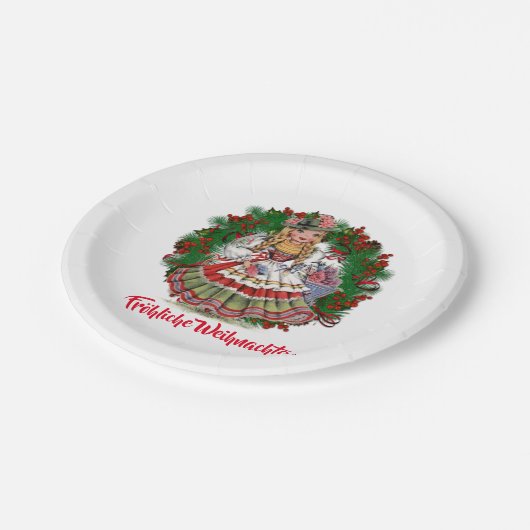 Fröhliche Weihnのメリークリスマスのドイツのレトロの人形 ペーパープレート (アングル)