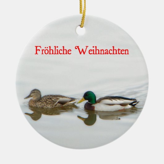 Frohliche Weihnachen - Mallards セラミックオーナメント (正面)