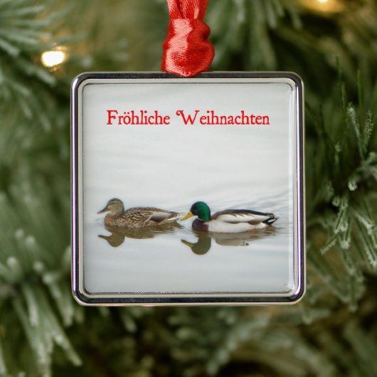 Frohliche Weihnachen - Mallards メタルオーナメント (ツリー)