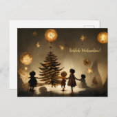 Fröhliche Weihnachten. Kinder tanzen um Baum ポストカード (正面/裏面)