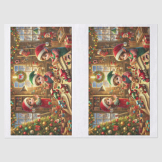 Fröhliche Weihnachtswerkstatt mit Elfen beim Spiel 薄葉紙