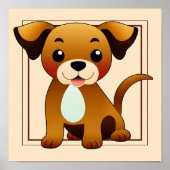 Fröhlicher, brauner Hund, sitzend -  ポスター (正面)