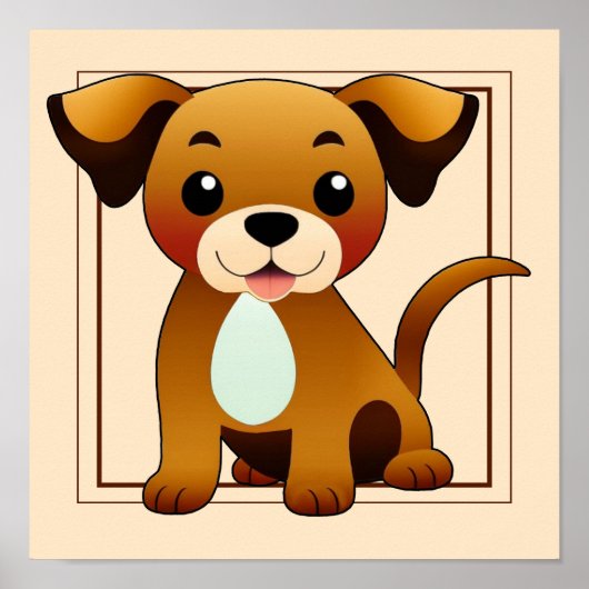 Fröhlicher, brauner Hund, sitzend -  ポスター (正面)