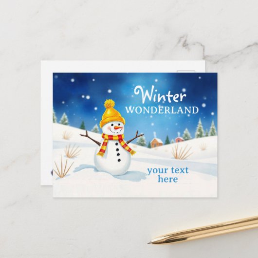 Fröhlicher Schneemann - Abendstimmung im Schnee | ポストカード (正面/裏面インサイチュ)