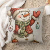 Fröhlicher Schneemann mit Weihnachtskugeln クッション (ブランケット)