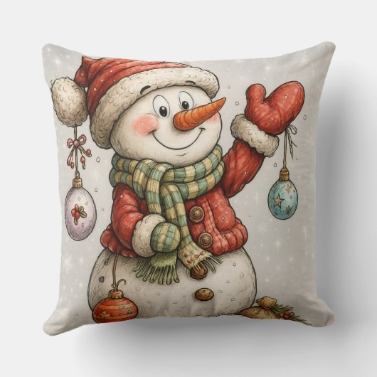 Fröhlicher Schneemann mit Weihnachtskugeln クッション (裏面)