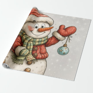 Fröhlicher Schneemann mit Weihnachtskugeln ラッピングペーパー