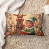 Fröhlicher Weihnachts-Elf & Rentier ランバークッション (ブランケット)