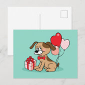 Fröhlicher Welpe mit einem Geschenk ポストカード (正面/裏面)