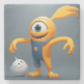 „Fröhliches Einaugenmonster mit Geisterfreund“ ストーンコースター (正面)