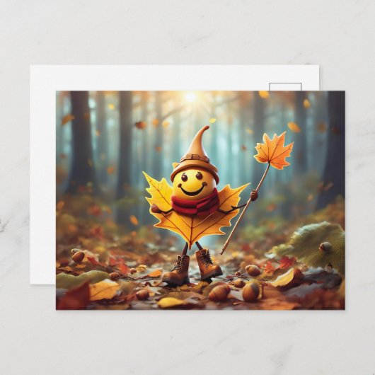 Fröhliches Männlein als Herbstblatt ポストカード (正面/裏面)