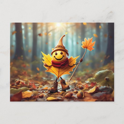 Fröhliches Männlein als Herbstblatt ポストカード (正面)