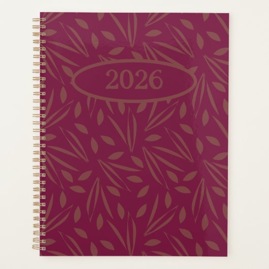 Frolicking In The Foliage: Gold Leaves on Burgundy プランナー手帳 (正面)