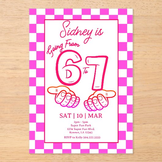 From 6 to 7 Meme Birthday Checkerboard Invitation アクリル招待状 (正面)
