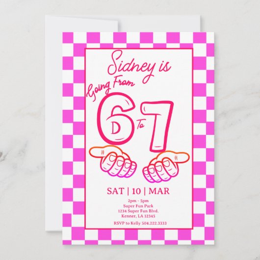 From 6 to 7 Meme Birthday Invitation Checkerboard 招待状 (正面)