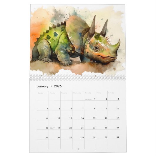 From Dinosaurs to Sabertooths – 2026 Calendar カレンダー (1月 2026)