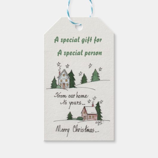 "From Our Home"グリーティングヴィンテージホーム水彩 ギフトタグ (正面)