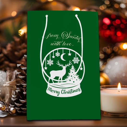 From Santa With Love Snow Globe Deer ミディアムペーパーバッグ