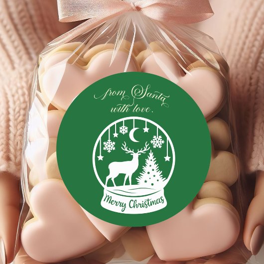 From Santa With Love Snow Globe Deer ラウンドシール