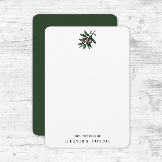 From The Desk Of Name Holiday Mistletoeノートカード サンキューカード