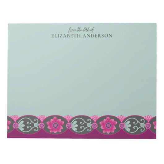 From the Desk of Pretty Teal Floral ノートパッド (正面)