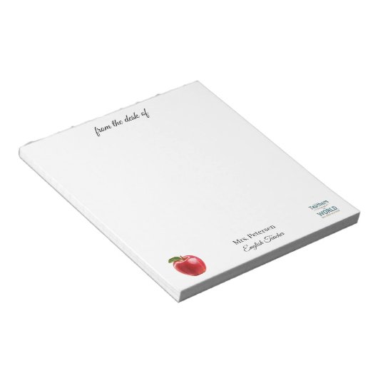 From the desk of teacher name red apple quote ノートパッド (アングル)