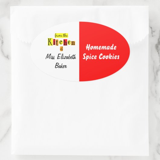 From the Kitchen of Retro Red Yellow Canning 楕円形シール (バッグ)