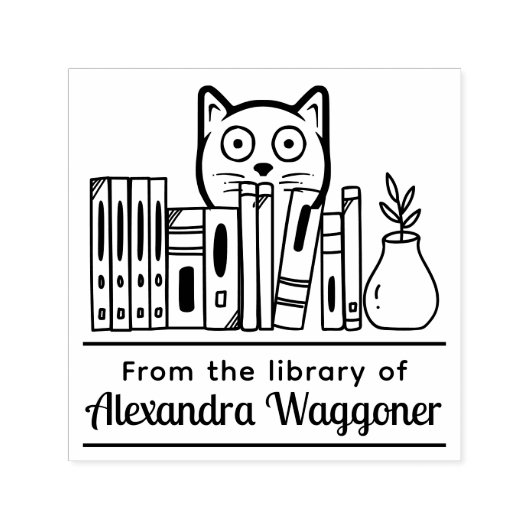 「from+the+Library+of」の本棚に隠れる猫 セルフインキングスタンプ (デザイン)