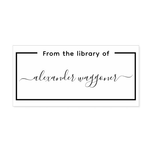「From the library of」カリグラフィー長方形フレーム セルフインキングスタンプ (デザイン)