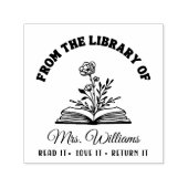 From The Library Of | 本の上のバラの花 先生 セルフインキングスタンプ (デザイン)