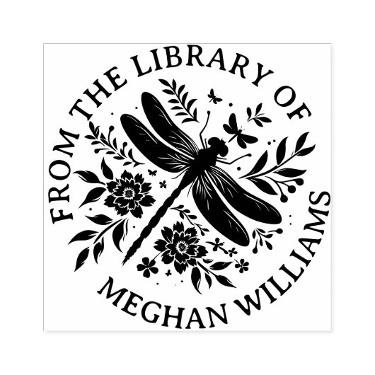 From the Library Of Custom Dragonfly Ex Libris ラバースタンプ (インプリント)