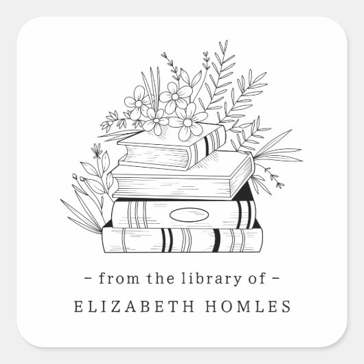 From the Library of Custom Name Books and Flower スクエアシール (正面)