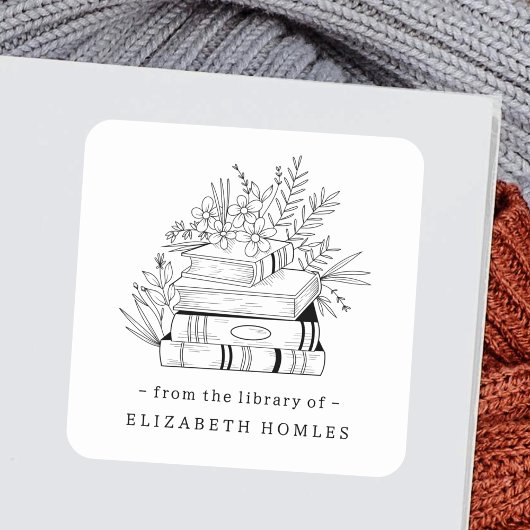 From the Library of Custom Name Books and Flower スクエアシール
