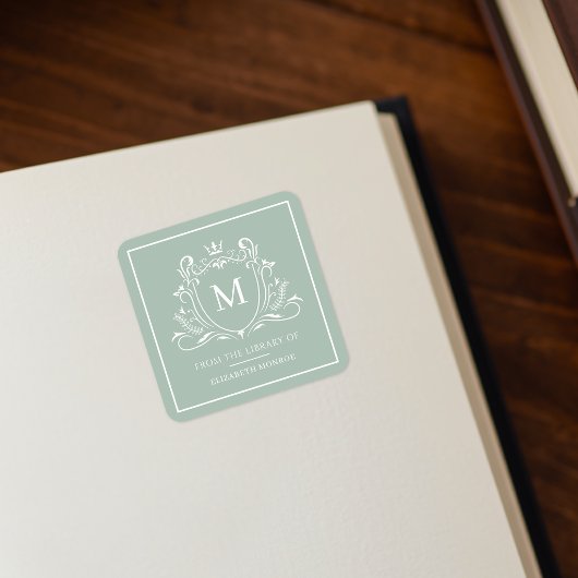 From The Library Of Monogram Bookplate Sticker スクエアシール