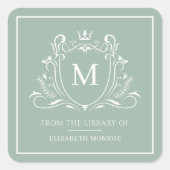 From The Library Of Monogram Bookplate Sticker スクエアシール (正面)