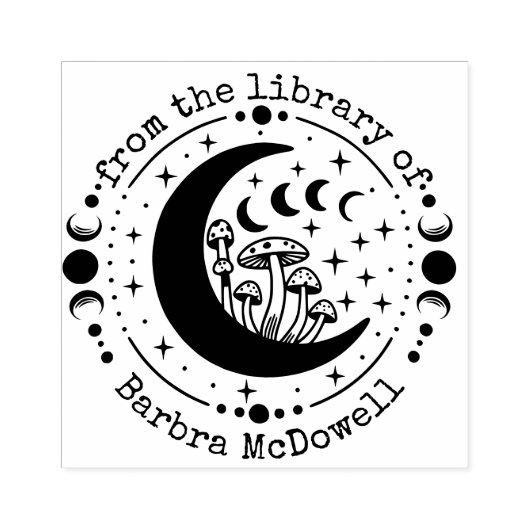 From the Library Of Moon & Mushrooms Ex Libris ラバースタンプ (インプリント)