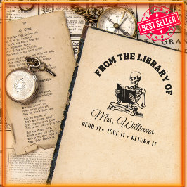 From The Library Of | Reading Skull Vintage Book セルフインキングスタンプ
