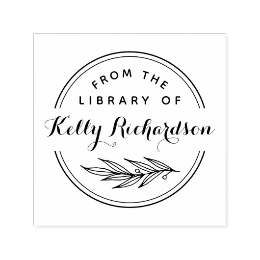 From The Library Of | Round Rustic Script & Branch セルフインキングスタンプ (デザイン)