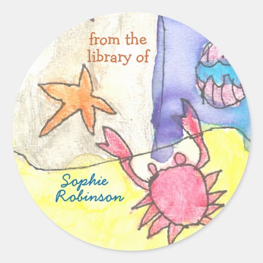 "From the library of" seascape bookplate ラウンドシール (正面)