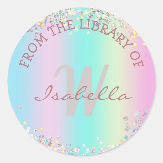 From the Library Of - Unicornホログラフィックグリッター ラウンドシール (正面)