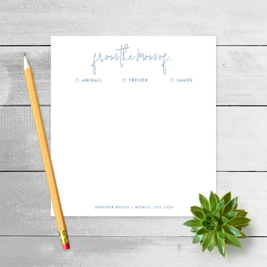 "From the Mom of"メモから学校、ブルーメモ帳 ノートパッド