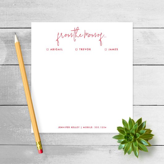 "From the Mom of" Note to School, Red Notepad ノートパッド