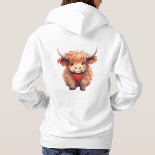 Front and Back. Cute Highland Cow. パーカ (裏面)