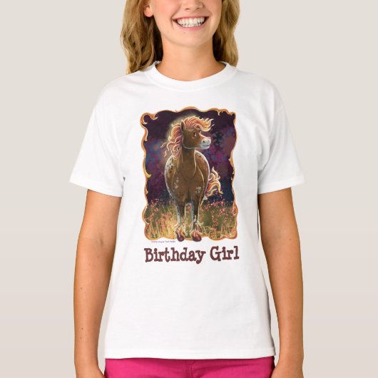 Front and Back Fire Horse Birthday Girl Tシャツ (正面)